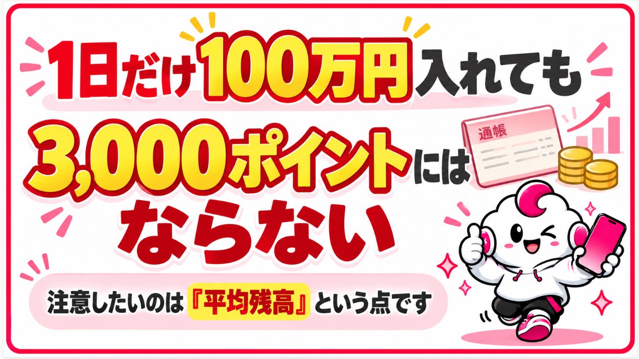 1日だけ100万円入れても3,000ポイントにはならない